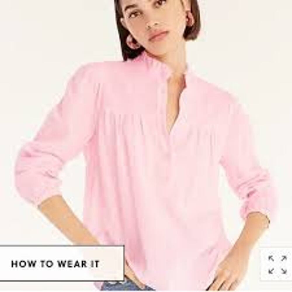 J Crew Women Victorian High Ruffle Neck Garden Top Pink Gauze Soft Girl XS